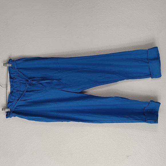 Love Tree Blue Belted Pull Up Paper Bag Waisted Linen Blend Pants Size M - Picture 1 of 6